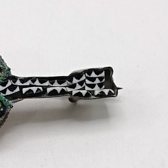 Antique Italian Inlaid Micro Mosaic Colorful Guitar Brooch Pin - Picture 5 of 7